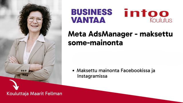 Meta AdsManager -maksettu mainonta -Opiskele itsenäisesti tallenteen avulla - tapahtuman kuva